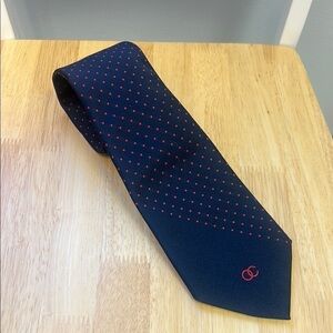 Oleg Cassini by Burma Men’s Logo Dotted Red Navy Tie